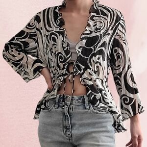 Marbled Black and White Cardigan Top Y2K